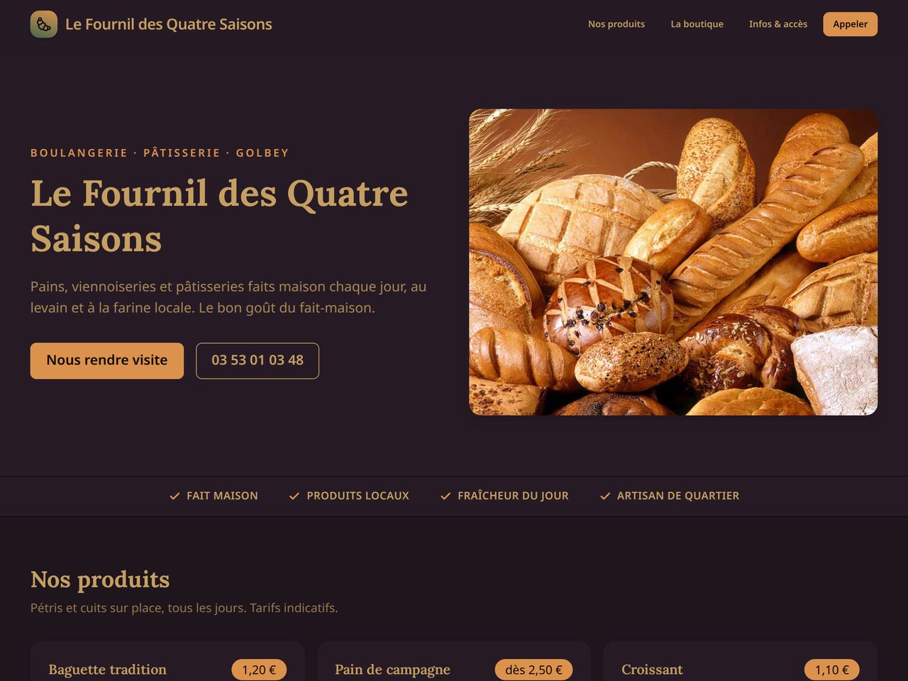 Aperçu du site Le Fournil des Quatre Saisons