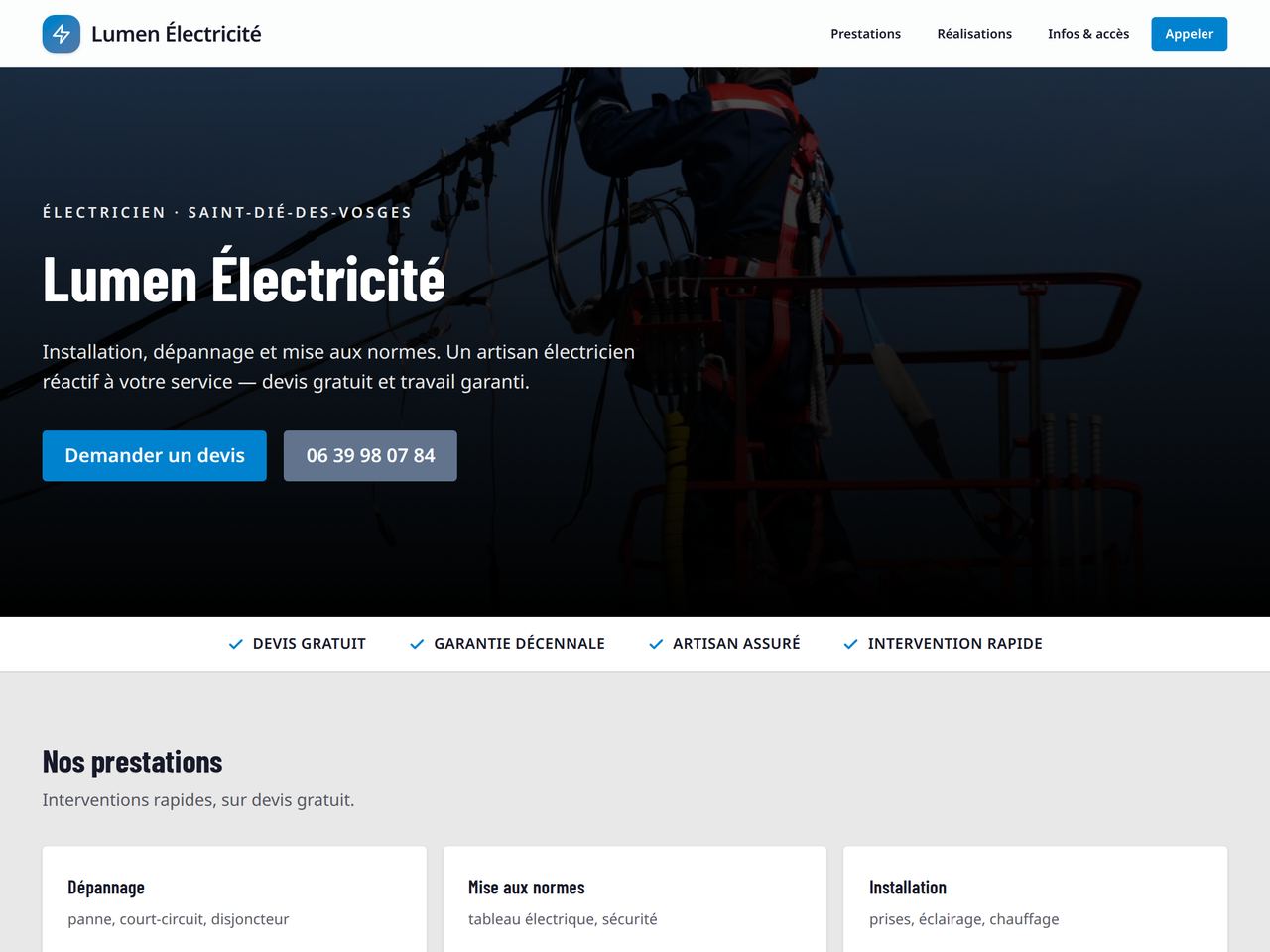 Aperçu du site Lumen Électricité